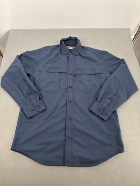 Duluth Trading Co Blue CoolPlus Action Long Sleeve Button Up Shirt Small Mens